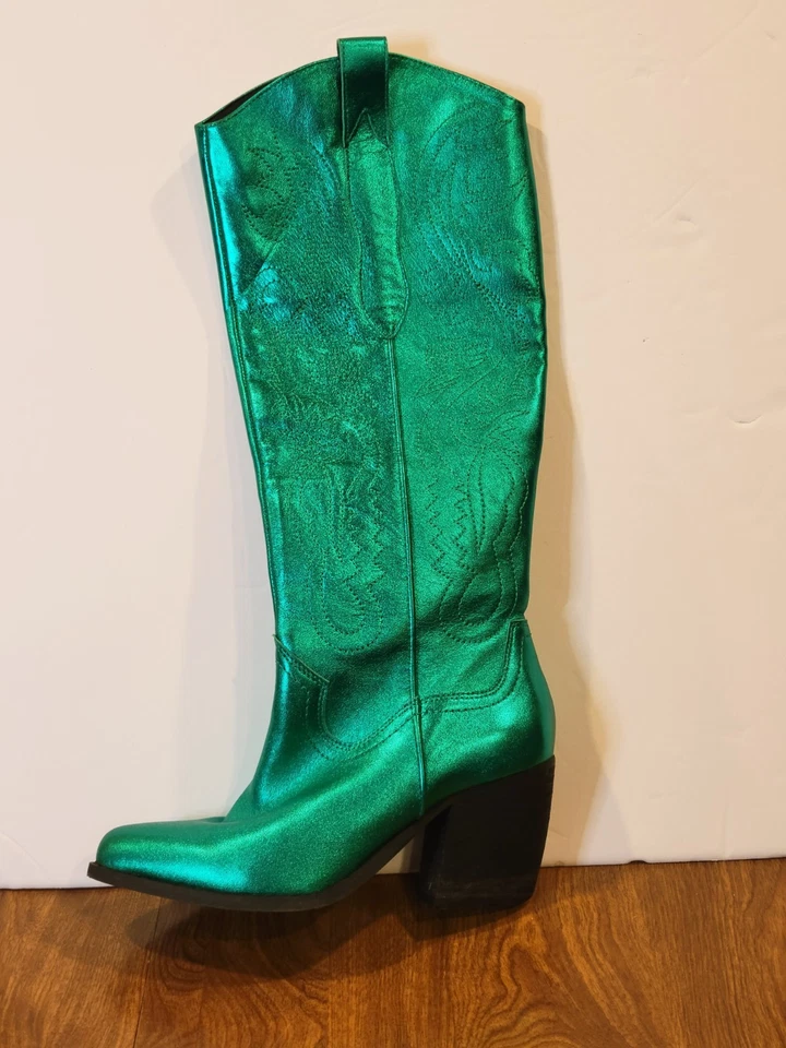 Metallic Emerald Green Cowboy Boots size 7M #Wicked #Shiney #glam#Elphaba - Image 4 of 4