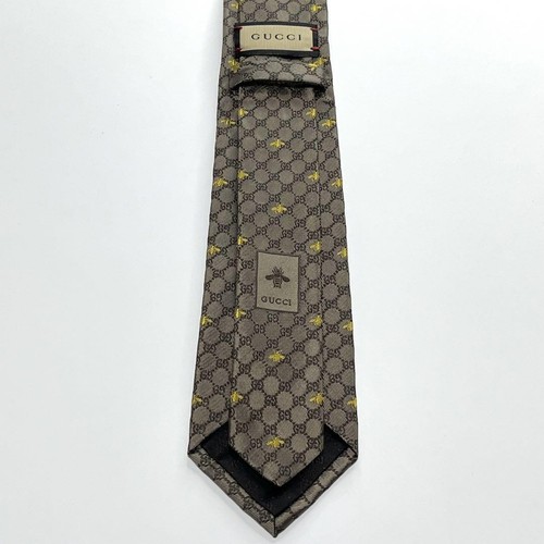 GUCCI Necktie Narrow tie GG pattern bee logogram Gold - Picture 3 of 7