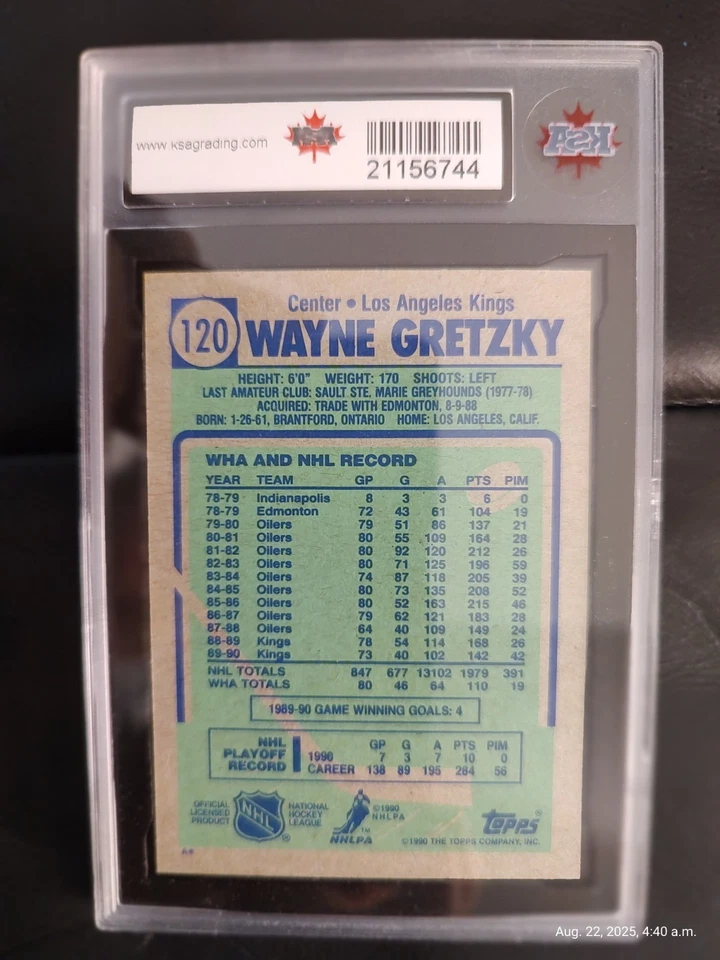1990-91 Topps #120 Wayne Gretzky [KSA 10] Foto 2 de 2