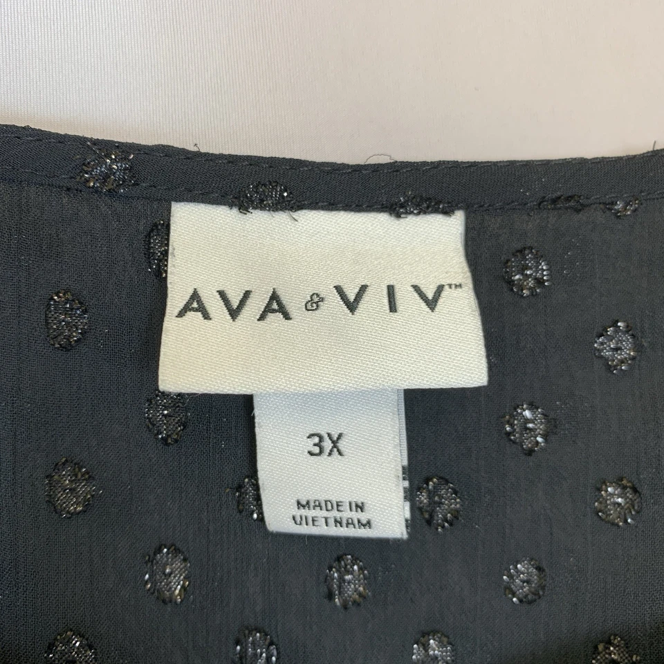 Blusa campesina a lunares negra Ava Viv Top para mujer 3X punto suizo poeta manga larga Foto 3 de 4