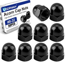 50Pcs 8-32 Acorn Cap Nuts, Zinc Plating-Black Hex Head 8-32, Black