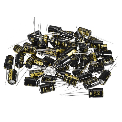 Condensateur électrolytique radial aluminium 220uF 25V durée de vie 8 x 12 mm noir 50 pièces - Photo 1/5