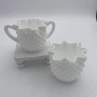 Vintage MCM Fenton White Milk Glass Hobnail Star Creamer And Sugar Set