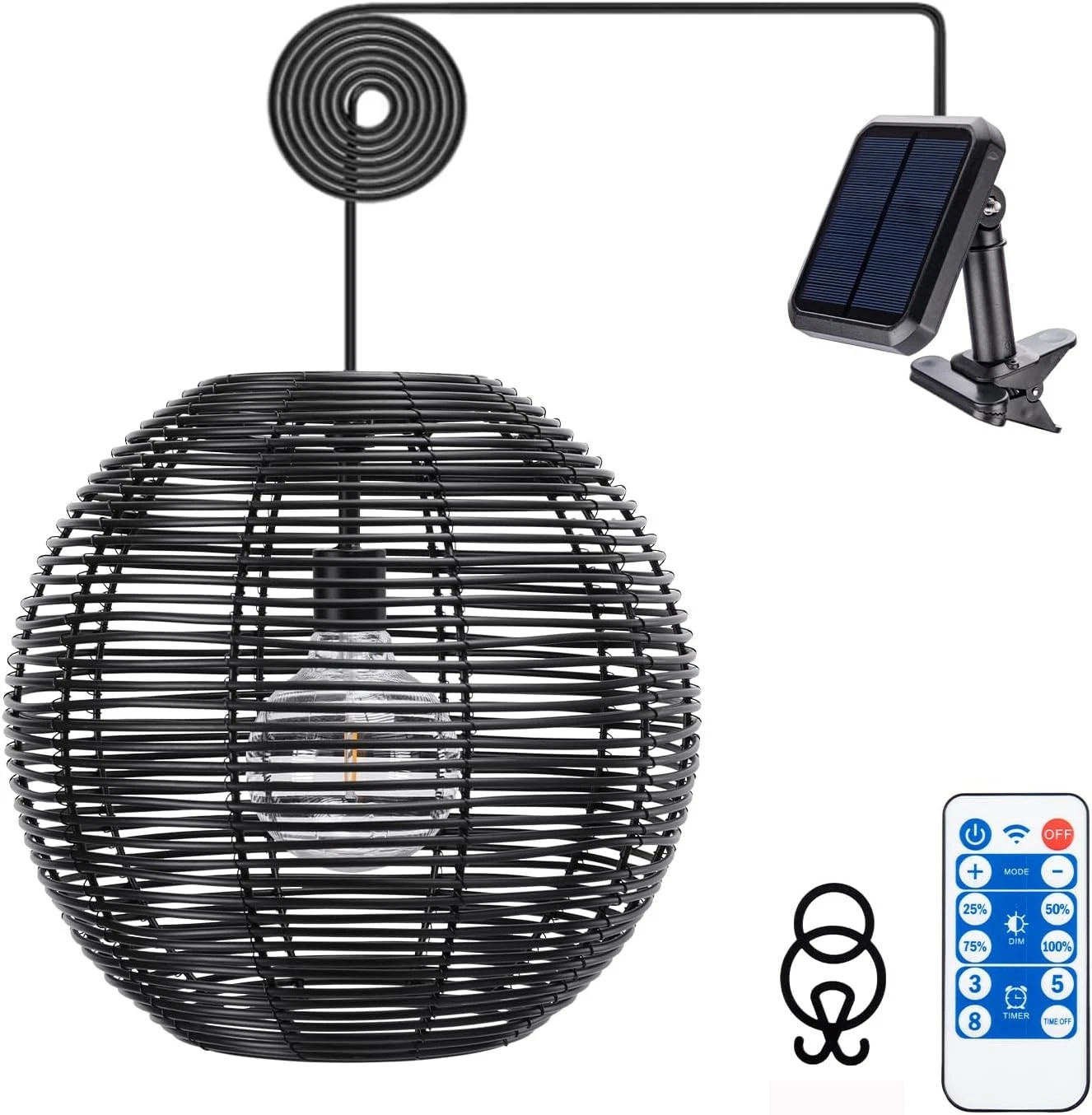 Ranttan Outdoor Chandelier 12 Rattan Solar Hanging Light Black