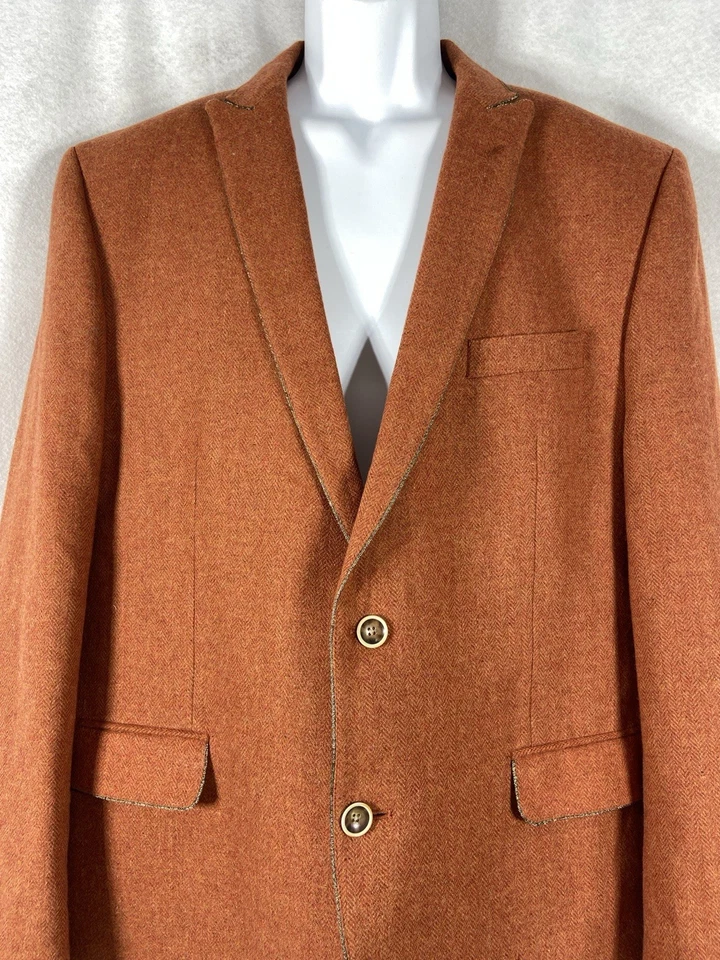 Куртка мужская Tallia 46R ржавчина оранжевая спортивное пальто шерстяная смесь золотистая отделка - Изображение 4 из 4