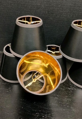 Set Of 6 Empire Black With Gold Lining Chandelier Lampshades 4" X 5" - Picture 2 of 7