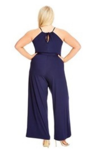 City Chic Plus Size Jumpsuit Size XS V Neck Bar French Navy Pockets Tie Waist - Picture 3 of 15