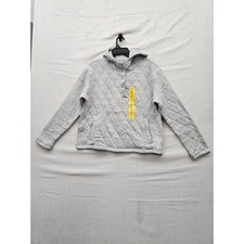 Lands' End Womens Quilted Pullover Hoodie Grey Cotton Blend Casual Size Medium