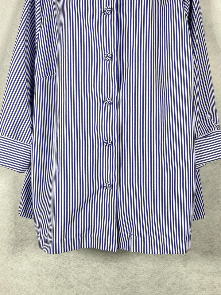 Blusa Gretchen Scott Top Mujer XXL Azul Blanco Abotonada Mangas 3/4 Rayas Foto 3 de 4