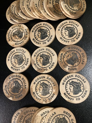 26 Vintage Daniel Boone Coin Club Wooden Dollar In Small Wooden Box - Bild 4 von 6