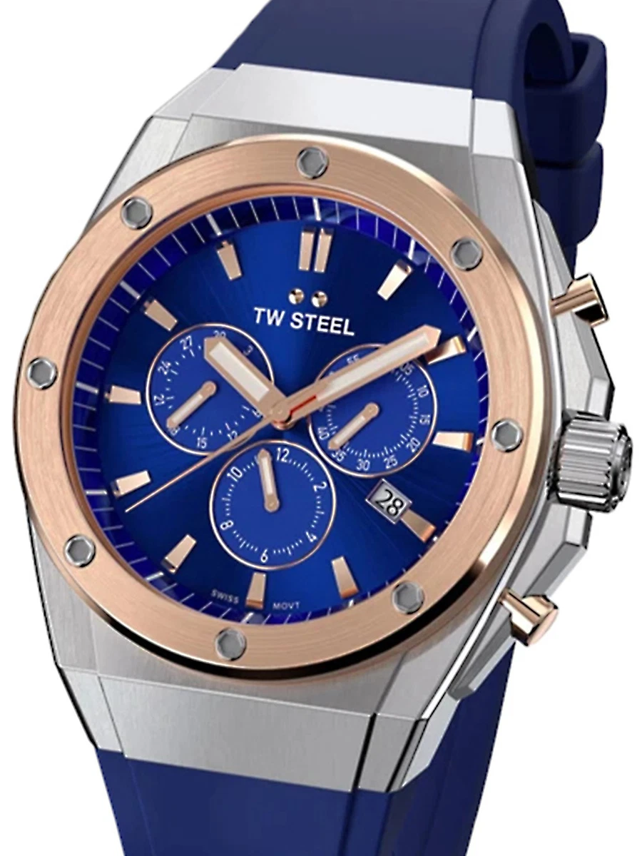 TW Steel Orologio Uomo Cronografo 45mm Cinturino In Gomma Blu VS90 - 4