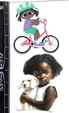 Lot of 2 African American Girl White Puppy Bike SINGLE LAYER Embellishments 1164