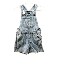 Gap Girls Size 10 L Denim Shortalls Blue Medium Wash Stone Wash Frayed