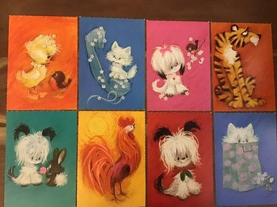 8 VINTAGE HALLMARK  CUTE ANIMAL OVERSIZED POSTCARD Sz 8 1/2'' X 6''