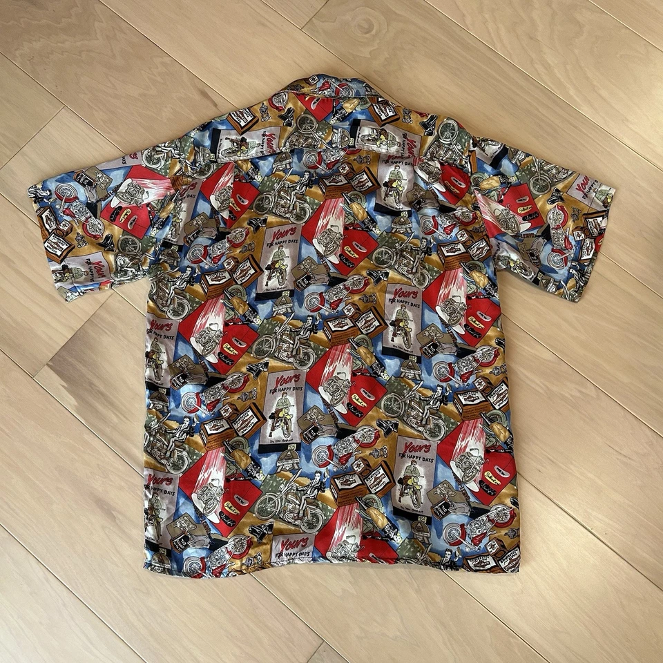 Camisa de campamento de seda Nicole Miller Harley Davidson cuello bucle para hombre pequeña Foto 4 de 4