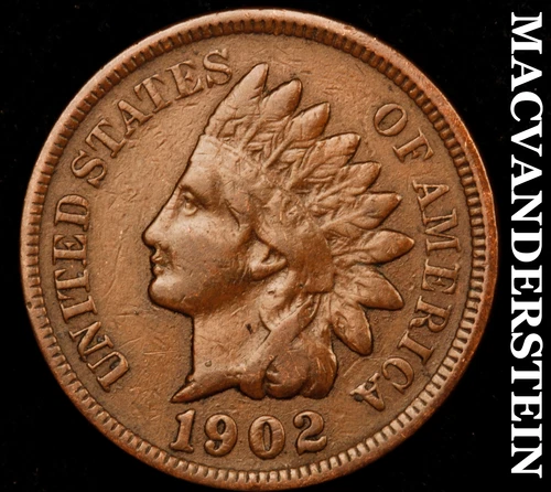 1902 Indian Head Cent - Scarce  Very Fine  Better Date  No Reserve  #i7