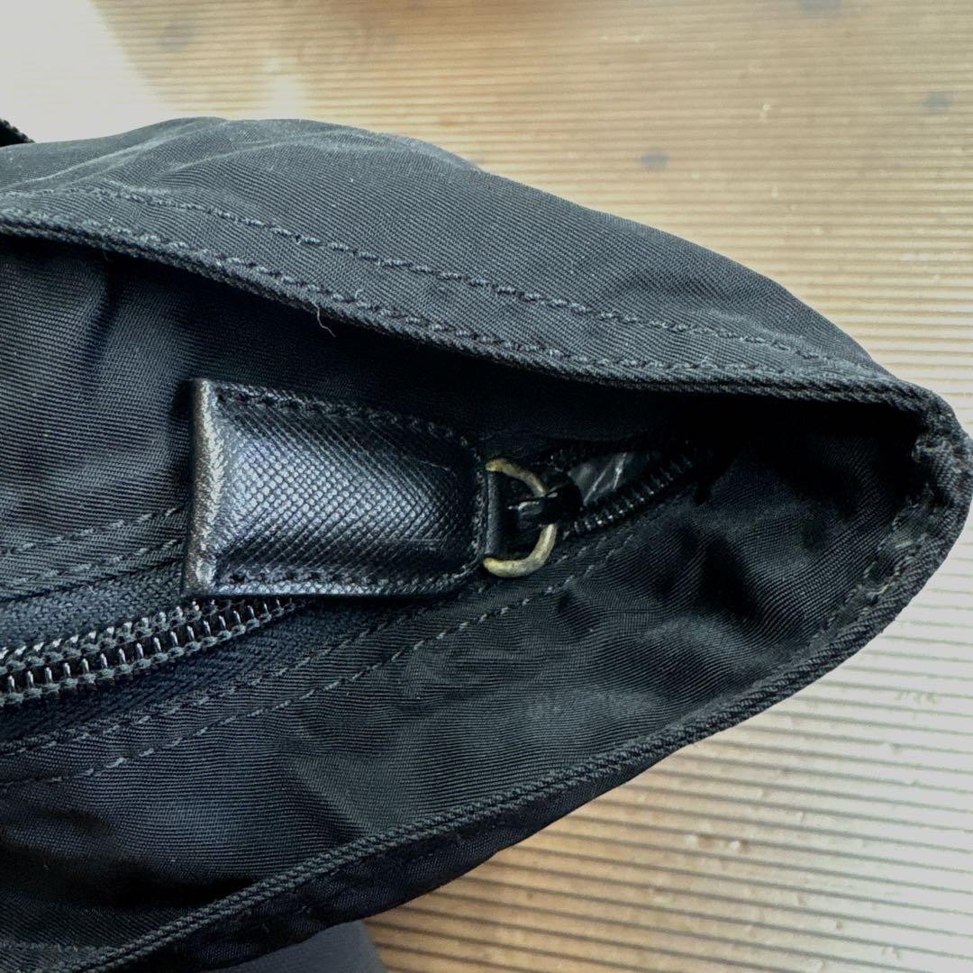 PRADA Vintage Nylon Shoulder Bag Black A4 Tote with Logo and Triangle Plate thumbnail 8