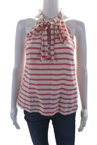 J Crew Womens Sleeveless Striped Keyhole Silk Blouse Top White Pink Size 4