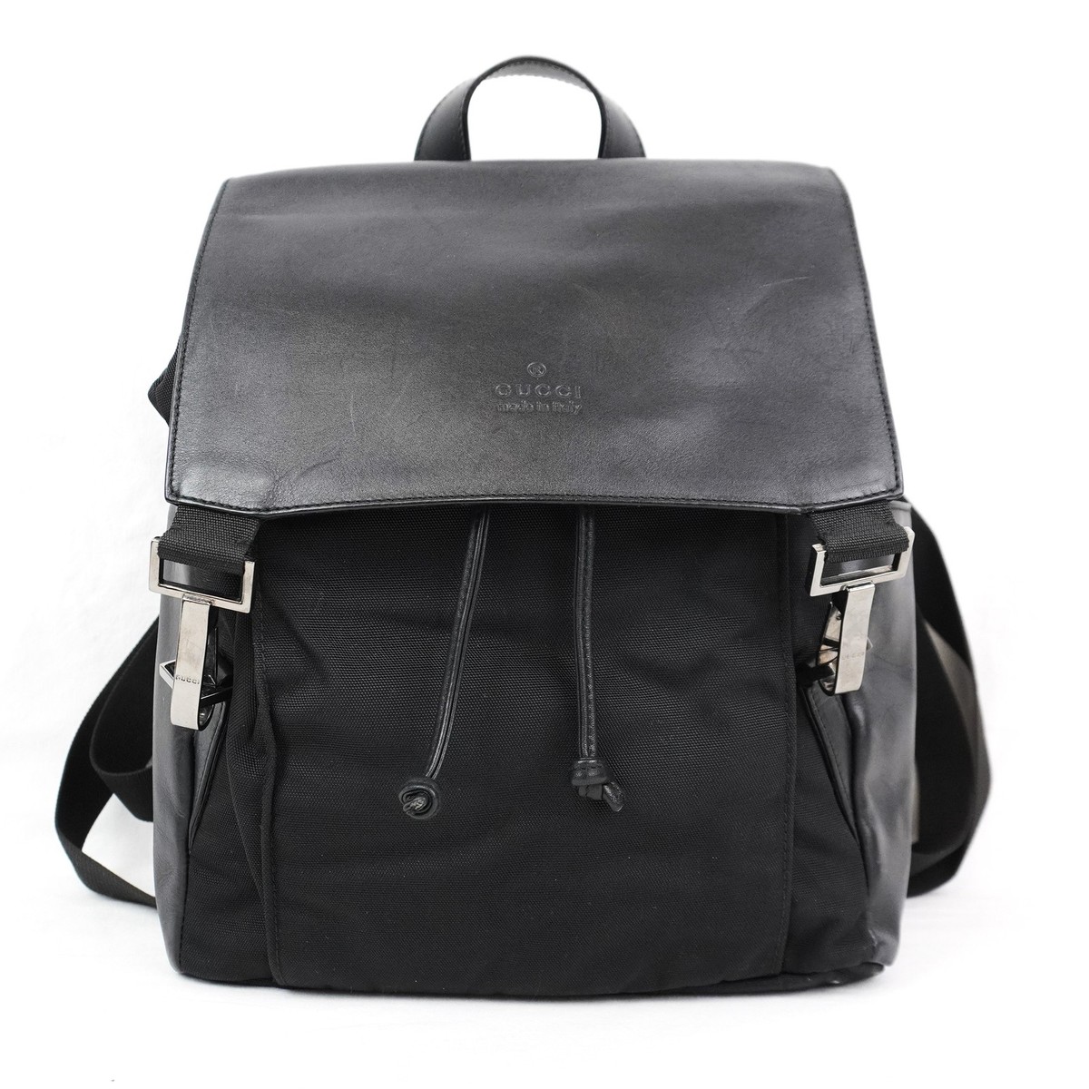 ［GUCCI］Nylon Leather Backpack/BLACK Gucci Nylon And Leather Trimmed Small Backpack In Black With