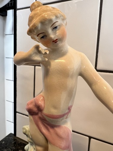 Antique Pair Of Coventry USA Porcelain Cherubs Pink Girl Blue Lavender RARE - Picture 2 of 18