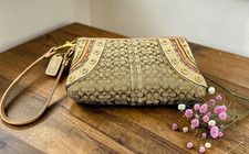 Coach Vintage Studded Soho Signature Wristlet In Tan And Brown Gold