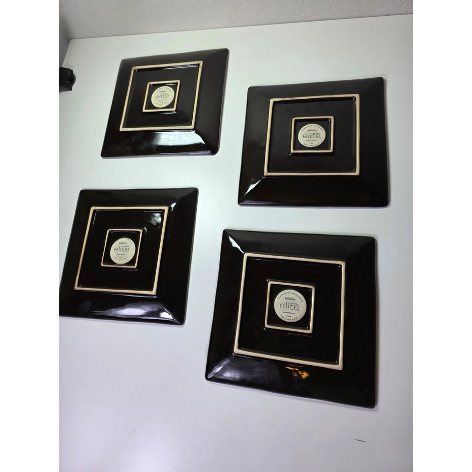 Juego de 4 platos de almuerzo para ensalada Gibson Elite Kaidence azul marrón cuadrado de 7,75" Foto 4 de 4