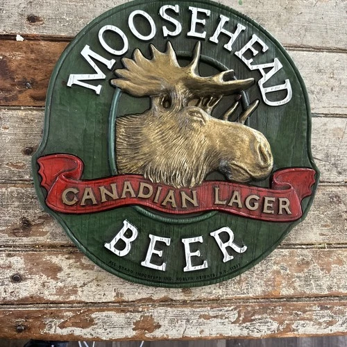 Vintage MOOSEHEAD Canadian Lager BEER 14" x 13" Hard Plastic 3D Bar Sign