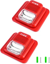 Fire Alarm, 2 Pack 12 / 24V DC Wired Sound and Light Fire Alarm Warning Strob...