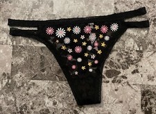 NWT VICTORIA'S SECRET PINK DAISY FLORAL LACE DOUBLE STRAPPY THONG PANTIES