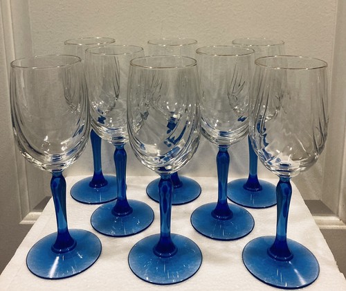 Lenox Cobalt Blue Stem Wine Glasses 8” Swag Drape Gold Rim Set of 8 - Picture 2 of 16