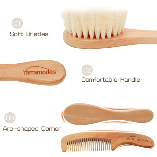 YarraModes Baby Goat Hair Brush and Comb Set for Newborns & Toddlers| beige - Picture 4 of 7