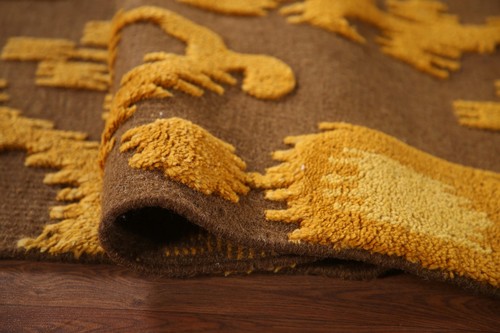 Brown Geometric Moroccan Area Rug 5x8 ft. Hand-Knotted Wool Carpet - Picture 11 of 12