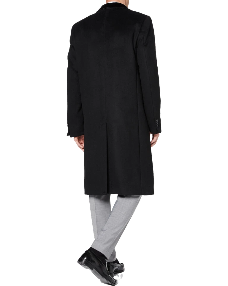 Mens Black Overcoat 70% Wool & Cashmere Covert Warm Winter Mod Long Coat Velvet - Image 4 of 4
