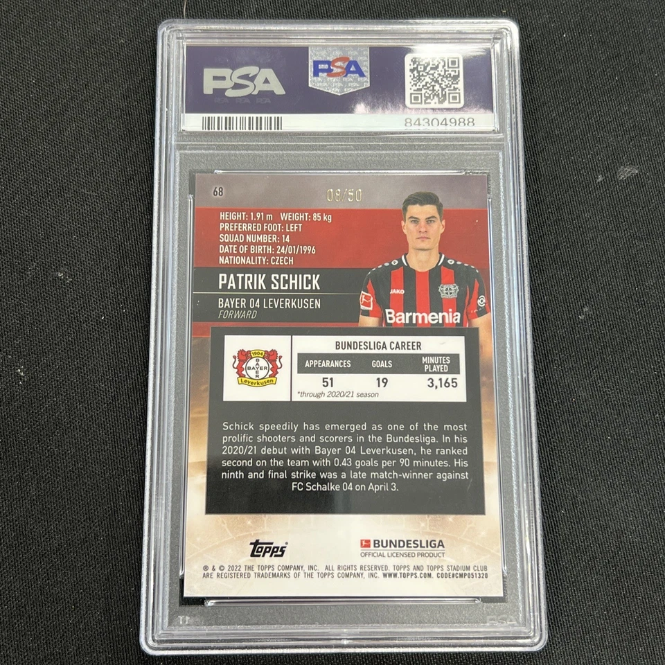2021 Topps Stadium Club Chrome PATRIK SCHICK GOLD Leverkusen /50 PSA 10 - Image 2 of 3