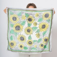 Hand Painted Silk Scarf Sunflower Scarf Summer Scarf Square Scarf White Scarf