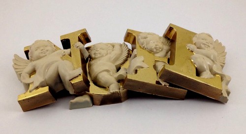 1987 Burwood hard plastic Christmas Angel 4pc NOEL 2866 gold & white Sit or Hang - Picture 6 of 10