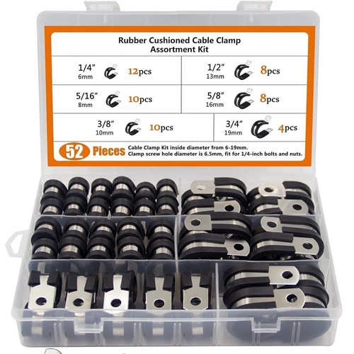 52Pcs P Clips Cable Hose Pipe Clamps Holder Air Clip Clamp Set for Wire Cable - Bild 3 von 12