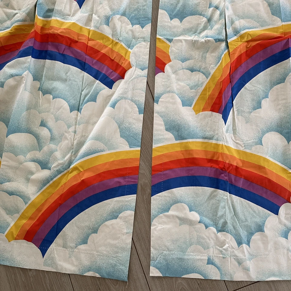 Juego de 2 paneles de cortina cortinas vintage Sears Roebuck Rainbow Clouds plisados Foto 4 de 4