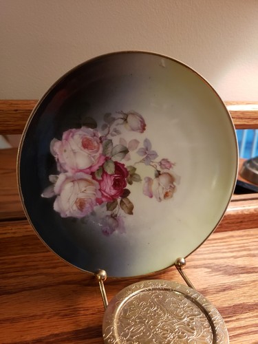 VTG Bavaria China 6 In. Bread Plate Hand Painted Roses Floral Gold Trim Germany - Picture 20 of 20