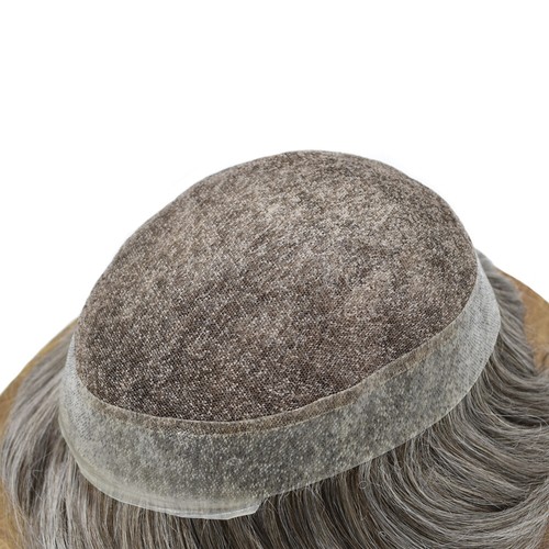 Mens Toupee Swiss Lace Hairpiece Poly Pu Skin Around Hair System Replacement US - Picture 5 of 60