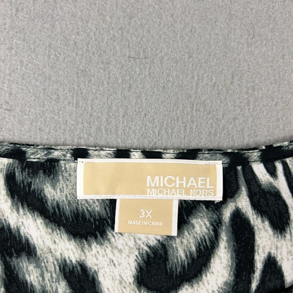 Camisa Michael Kors Mujer 3X Negra Satén Estampado Animal Ligera Kaftan Top Foto 2 de 4