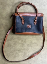 Vintage Dooney & Bourke Crossbody Hand Bag Black Brown Smooth & Pebble Leather