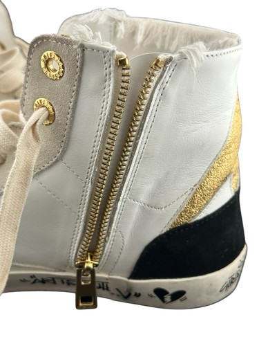 Zadig Voltaire Shoes Gold High Flash Art Is Truth High Top Size 38 White Black - Picture 9 of 17