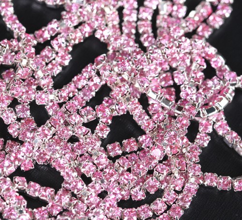 2MM , 3 MM , 4MM Diamante Rhinestone Chain trim Silver Base A Quality - Picture 28 of 47