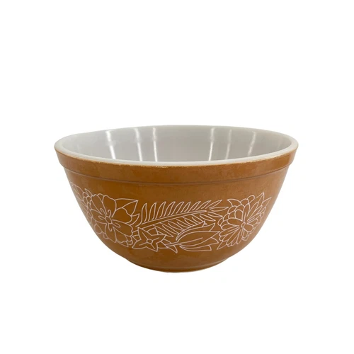Vintage Pyrex Woodland Brown Floral Small 402 Nesting Mixing Bowl 1.5 Qt