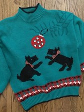 Vintage 1980s Black Scotties Ugly Christmas Sweater Holy Grail Dog Lovers M L