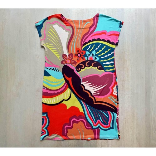 Vintage Abstract Floral Shift Dress - Colorful Psychedelic Mini Dress, Size 38 S - Picture 2 of 9