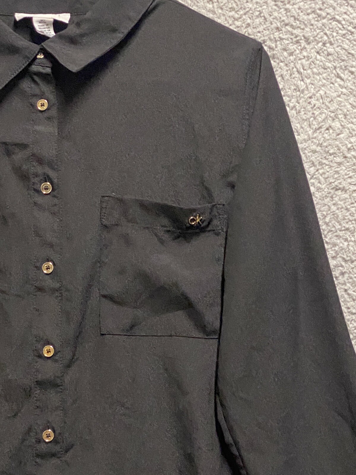 Calvin Klein Shirt Womens M Black Button Up Roll … - image 3