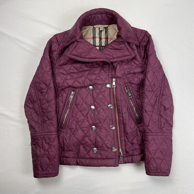 Burberry Brit Puffer Jacket Magenta Quilted Argyle Diamond Nova