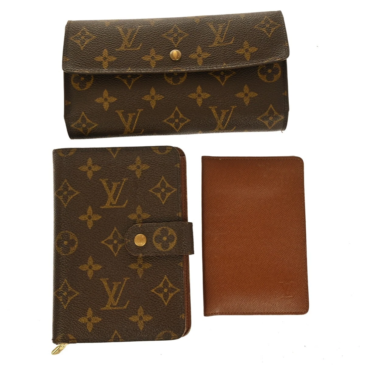 LOUIS VUITTON 2 Set Long Bifold Wallet Purse Monogram Leather Brown 68GA196